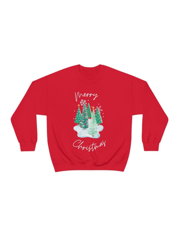 Merry Christmas Snow Trees Unisex Crewneck Sweatshirt