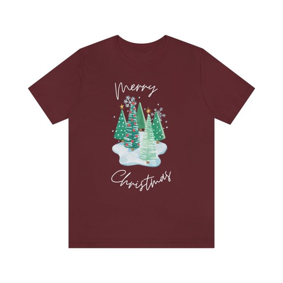 Merry Christmas Snow Trees Unisex Jersey Short Sleeve T-shirt