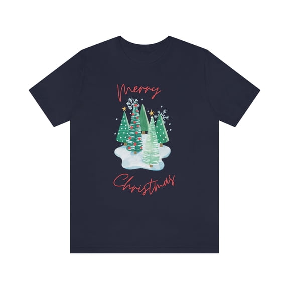 Merry Christmas Snow Trees Unisex Jersey Short Sleeve T-shirt