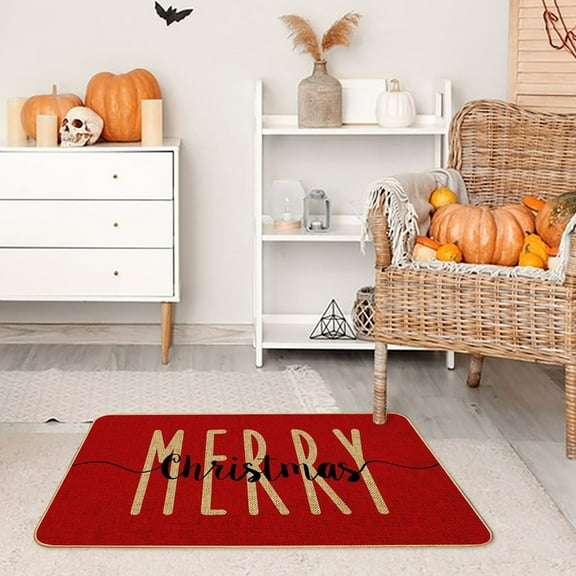Merry Christmas Snowflake Welcome Decorative Doormat, Seasonal Winter Low-Profile Floor Rug Switch Mat for Outdoor 15.75x23.62 Inch