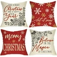 thumbnail image 1 of Merry Christmas Snowflakes Decorative Throw Pillow Covers 16x16 Set of 4, Let it Snow Xmas Poinsettia Pine Cones Believe Red Cushion Case Decor, Happy New Year Winter Holiday Home Decoration, 1 of 5