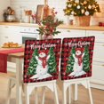 thumbnail image 1 of Merry Christmas Snowman Chair Covers Set of 1 Green Tree Winter Snowflake Red Plaid Chair Back Covers Stretch Removable Washable Slipcovers Protector for Dining Room Kitchen Party Decor, 1 of 5