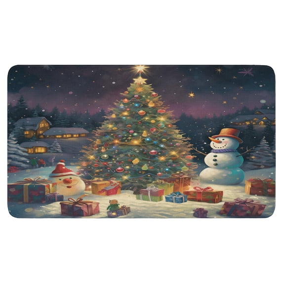 Merry Christmas Snowman Christmas Tree Linen Non-slip Floor Mat, Entryway Doormat Durable Low-Profile Mat Home Decor, Mats Washable Kitchen Bathroom Laundry Bedroom Living Room Doormats 30x17in