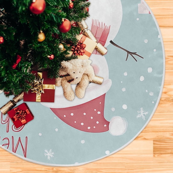 Merry Christmas Snowman Gifts Christmas Tree Skirt 48 Inch Winter Xmas Tree Mat for Home Party Holiday Decorations