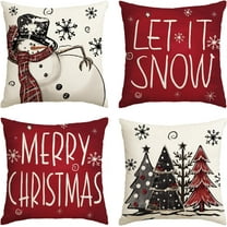 Merry Christmas Snowman Let It Snow Throw Pillow Covers, 18 x 18 Inch Xmas Tree Winter Holiday Cushion Case Decoration for Sofa Couch Set of 4