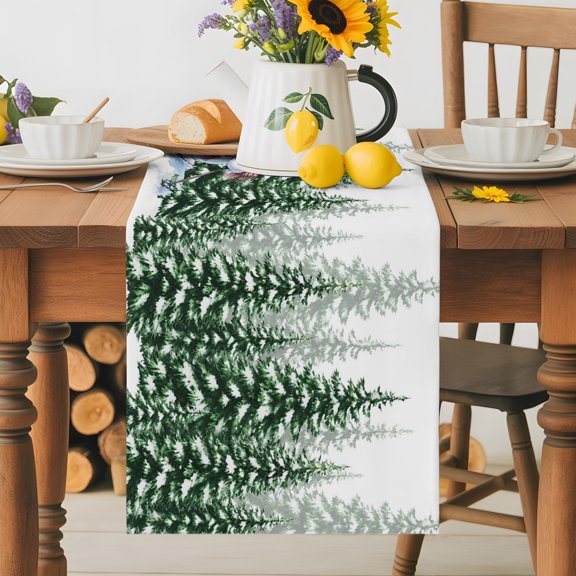Merry Christmas Snowman Ski Table Runner 36 Inches Long, Xmas Tree Green Table Runners Tabletop Scarf Kitchen Dining Tables Decoration for Home Party Indoor Outdoor