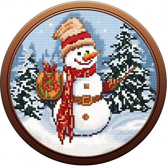 Merry Christmas Snowman Stamped Cross Stitch Kits for Beginners Easy with Hoop 11CT Needlepoint Embroidery DIY Counted Cross Stitch Kits Art Craft Wall Decoration 35x35cm(7)