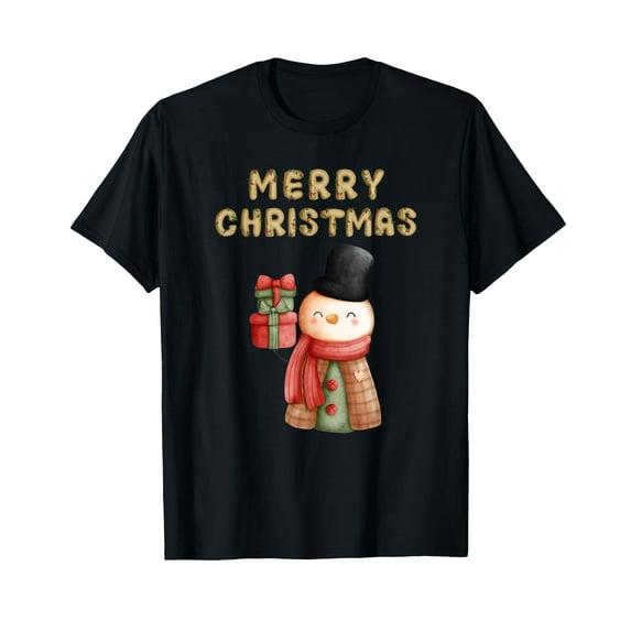 Merry Christmas Snowman T-Shirt,Women's short-sleeved T-shirt to celebrate the coming of Christmas