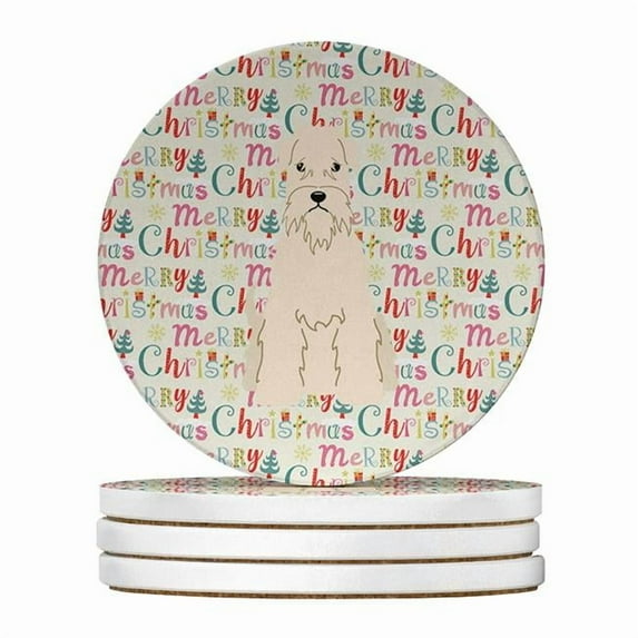 Merry Christmas Soft Coated Wheaten Terrier Large Sandstone Coasters Pack of 4 4 in x 4 in