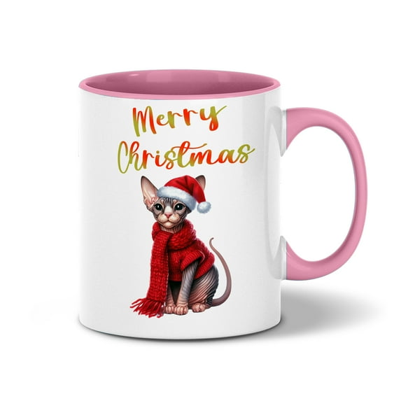 Merry Christmas Sphynx Enjoys Catmas Winter Xmas Holiday 11oz Accent Two-tone Mug Cat Lover Kitten Owner Gifts Idea Coffee Tea Cup - 02022
