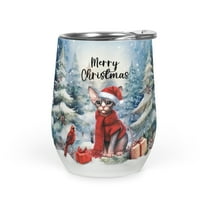 Merry Christmas Sphynx Enjoys Catmas Winter Xmas Holiday 12oz Stainless Steel Wine Tumbler Insulated Cup with Lid Cat Lover Kitten Owner Gifts Idea - 02022