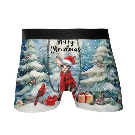 Merry Christmas Sphynx Enjoys Catmas Winter Xmas Holiday All Over Print Boxer Briefs Underwear for Men Dad Cat Lover Kitten Owner Gifts Idea - 02022