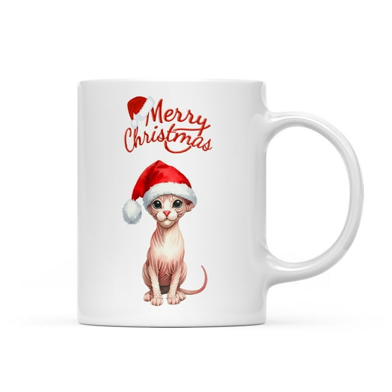 Merry Christmas Sphynx Santa Hat Xmas Tree Winter Holiday Mug Cat Lover Kitten Owner Gifts Idea Coffee Tea Cup - 01013