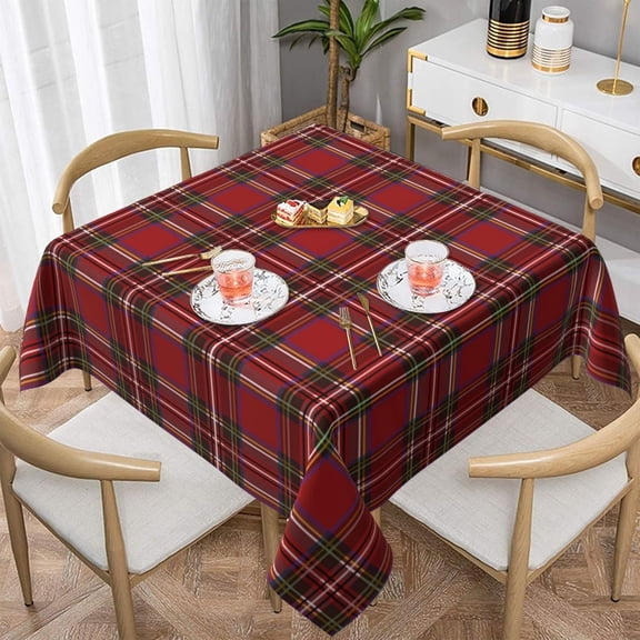 Merry Christmas Square Tablecloth 52 Inch Red Buffalo Plaid Table Cover Xtmas Checkered Table Cloth for Winter Holiday Indoor Outdoor Kitchen Home Party Decor