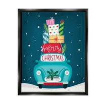 Merry Christmas Stacked Gifts Car Holiday Graphic Art Jet Black Framed Art Print Wall Art