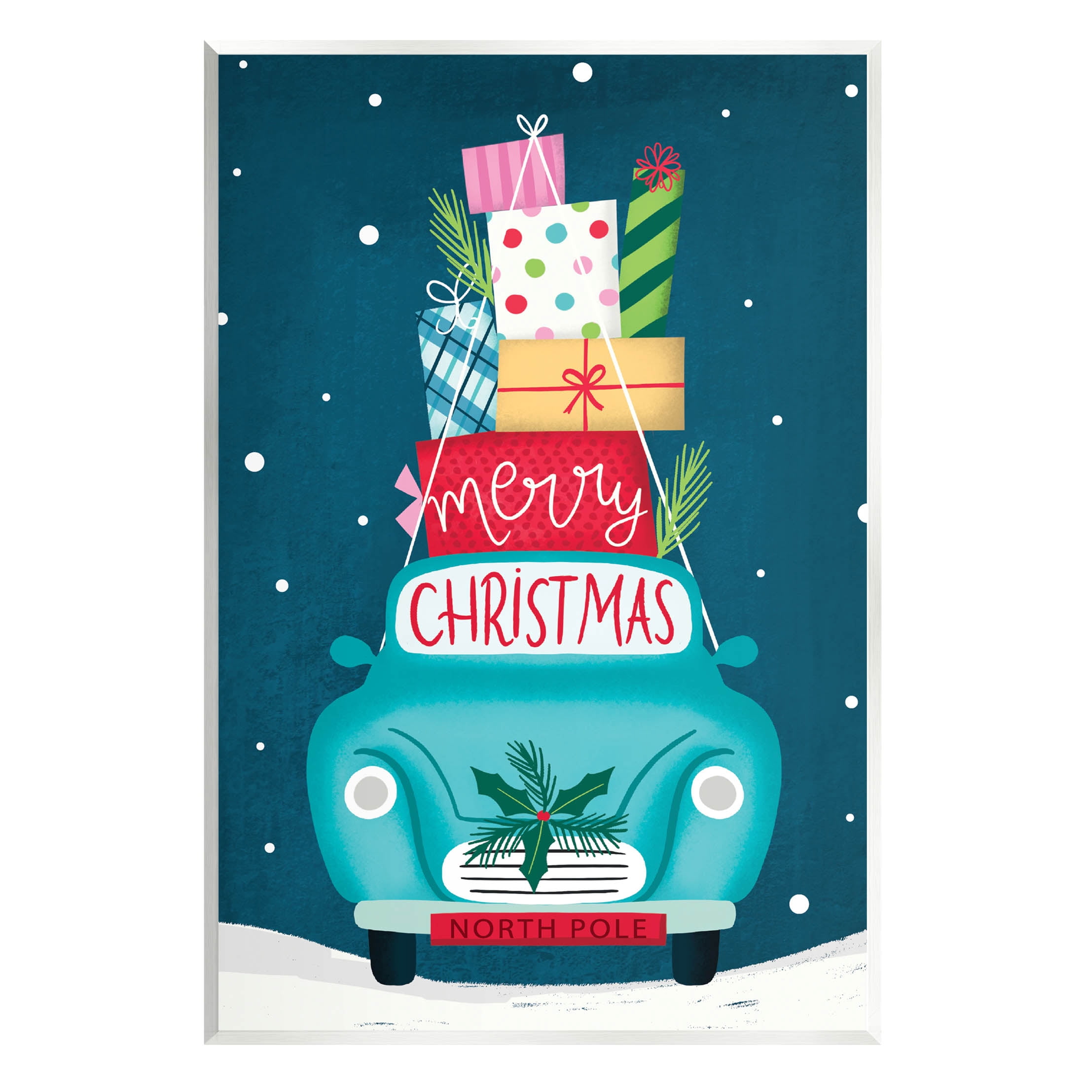 Merry Christmas Stacked Gifts Car Holiday Graphic Art Unframed Art Print Wall Art