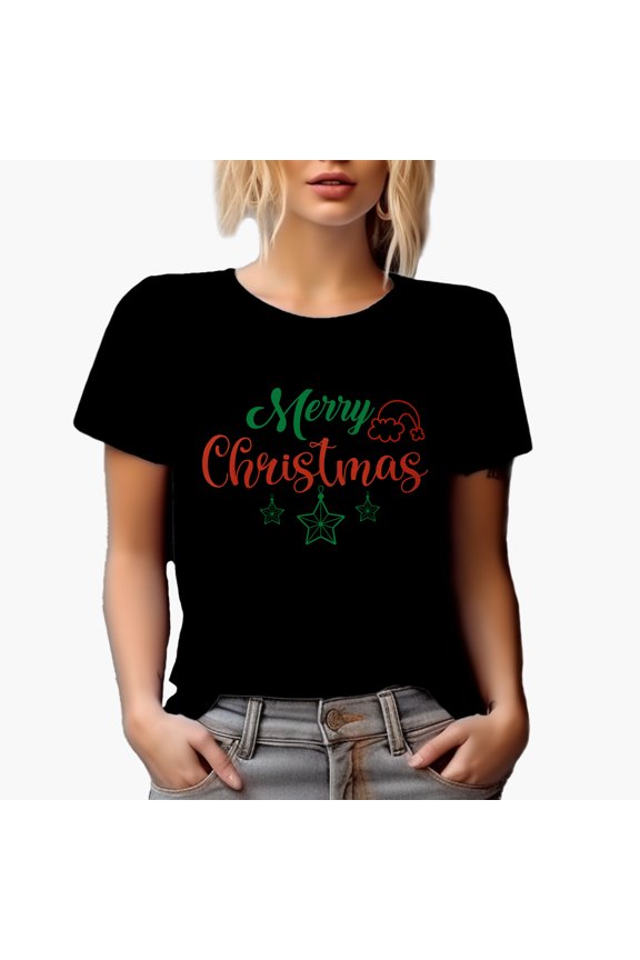 Merry Christmas Star Magical Holiday Season Gift Idea, Black T-Shirt, Small