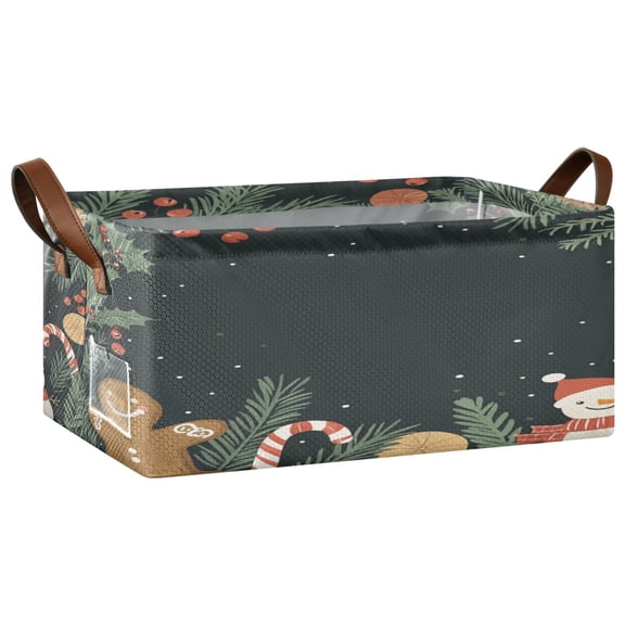 Merry Christmas Storage Basket Soccer Plaid Fabric Hoard Box Oversized Collapsible Closet Organizer with Metal Iron Frame 16.911.47.7in
