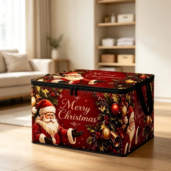 Merry Christmas Storage Bin with Lid, Holiday Decor Storage Container, Dust‑Proof Protective Organizer For Xmas Ornaments, Wreaths, Gifts