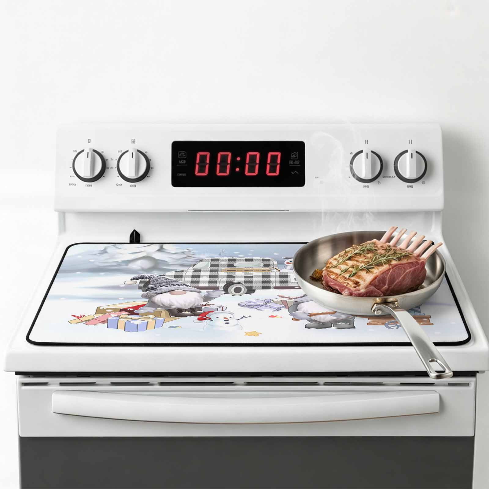Merry Christmas Stove Top Cover for Electric Stove, Heat-proof & Non Slip Glass Top Stove Cover Protector, Winter Xmas Snowman Gnome Gift Snowflake Kitchen Flat Cooktop Rubber Mat 24x21 Inches