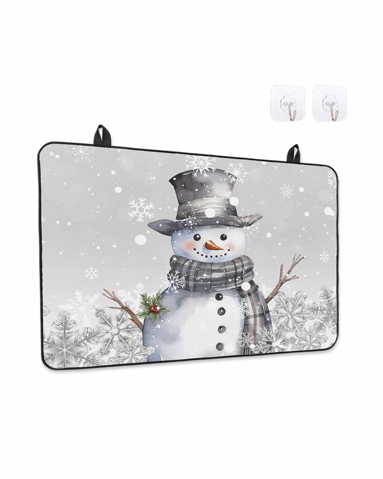 Merry Christmas Stove Top Covers for Electric Stove, 28'x20'' Grey Snowman and Whinter Snowflake Glass Ceramic Stove Cover Foldable Rubber Mat Heat Resistant Cooktop Protector for Kitchen