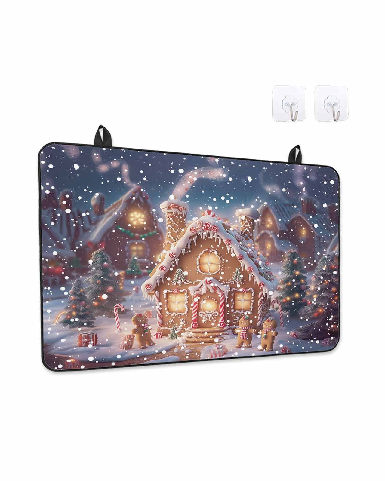 Merry Christmas Stove Top Covers for Electric Stove, 36'x21'' Gnome Santa Claus Snowflakes Border Glass Ceramic Stove Cover Foldable Rubber Mat Heat Resistant Cooktop Protector for Kitchen