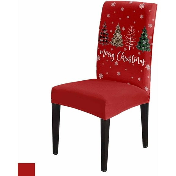 Merry Christmas Stretch Dining Chair Covers, Tree Snowflakes Winter Red Background Removable Dining Chair Protector Slipcovers for Kitchen, Party, Restaurant, Set of 6