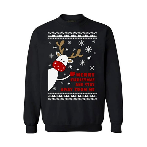 Merry Christmas Sweater New Year 2021 Deer Sweater Xmas Gifts Happy Holidays Unisex Top Xmas 2020 Outfit Cute Reindeer Sweater for Men Christmas Sweatshirt for Women Stay Away From Me Sweater