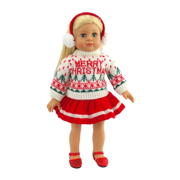 Merry Christmas Sweater Skirt Set For 18 Inch Dolls