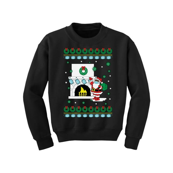 Merry Christmas Sweater for Kids Xmas Sweatshirt for Boys Girls Youth Funny Santa Sweatshirt Mask Christmas Fireplace Top Holiday Gifts