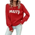 thumbnail image 1 of Merry Christmas Sweater for Women, Furry Pattern Xmas Sweatshirt Loose Pullover Tops Knit O Neck Long Sleeves Red S, 1 of 8