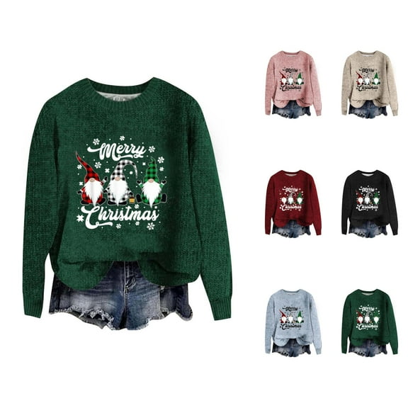 Merry Christmas Sweaters for Women 2025 Long Sleeve Crewneck Drop Shoulder Santa Xmas Pullover Sweater Jumper Tops