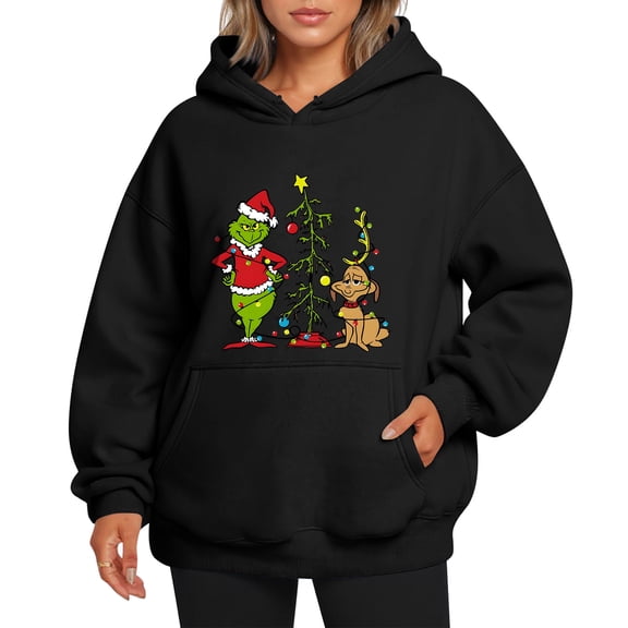 Merry Christmas Sweatshirt Christmas Printed Xmas Gifts Hoodie Black XL