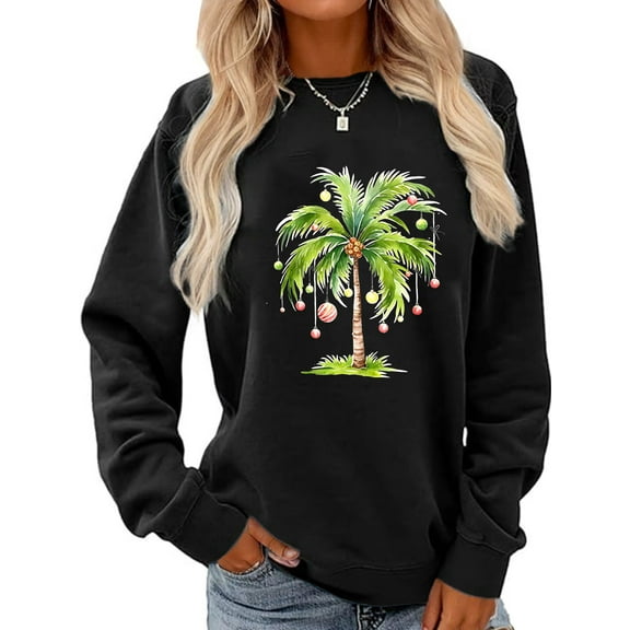 Merry Christmas Sweatshirt Christmas Tree Graphic Casual Long Sleeve Shirt for Women