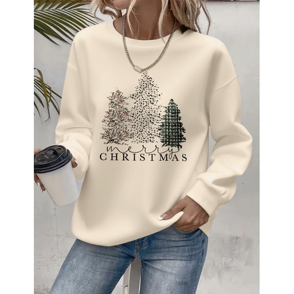 Merry Christmas Sweatshirt Christmas Tree Graphic Long Sleeve Shirt for Women