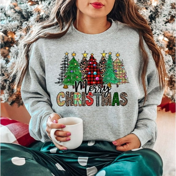 Merry Christmas Sweatshirt, Christmas Tree Sweatshirt, Womens Christmas Sweatshirt