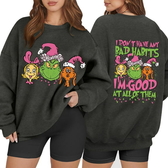 Merry Christmas Sweatshirt Funny Long Sleeve Christmas Tree Graphic Funny Cute Xmas Crewneck Pullover Dark Gray XXXL