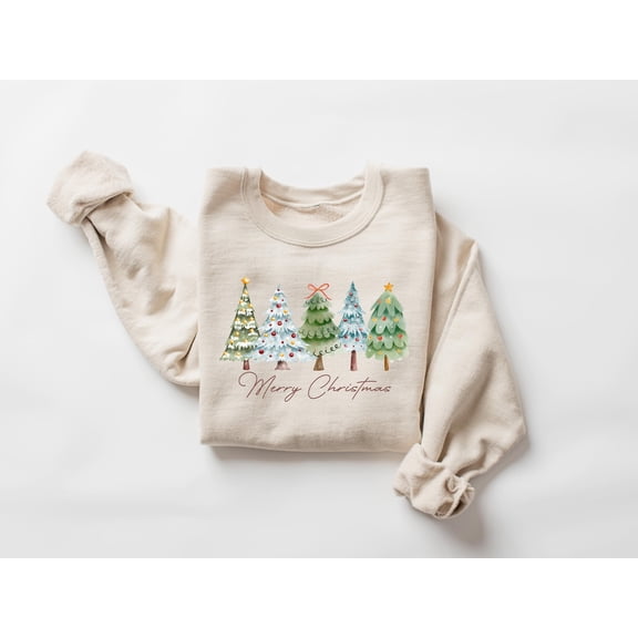 Merry Christmas Sweatshirt, Merry and Bright Trees, Women's Christmas Shirt, Woman's Holiday Shirt