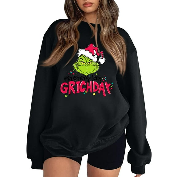 Merry Christmas Sweatshirt Women Men Xmas Long Sleeve Shirts Crewneck Pullover Black Large