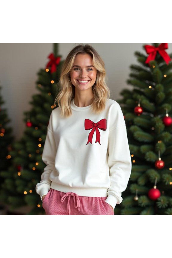 Merry Christmas Sweatshirt, Women's Christmas Shirt, Holiday Bow Crewneck Pullover, Festive Sweatshirt, Cozy Holiday Sweater, Christmas gift