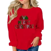 DRINDF STORE Merry Christmas Sweatshirt for Women Crewneck Long Sleeve T Shirts Letter Print Holiday Loose Fitting Tshirts