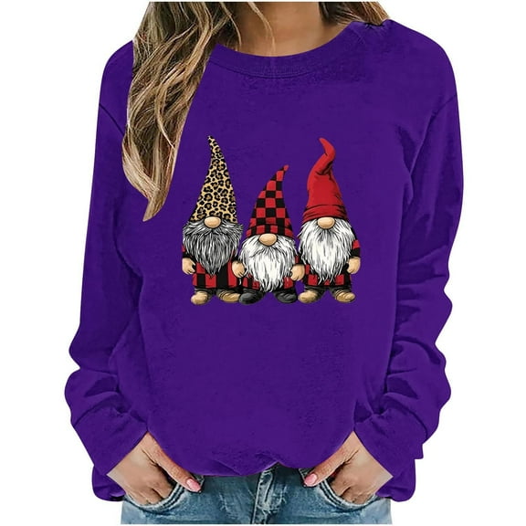 Merry Christmas Sweatshirt for Women Cute Gnomes Print Sweatshirts Crewneck Graphic Pullover Long Sleeve Holiday Party Tops for Women