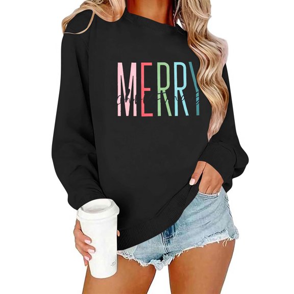 Merry Christmas Sweatshirt for Women Plaid Holiday Long Sleeve Xmas Tree Print Pullover Lightweight Shirt