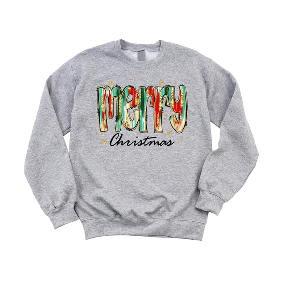 Merry Christmas Sweatshirt for Women Teens and Girls Cute Watercolor Holiday Pullover Gray Sweatshirt Youth Large