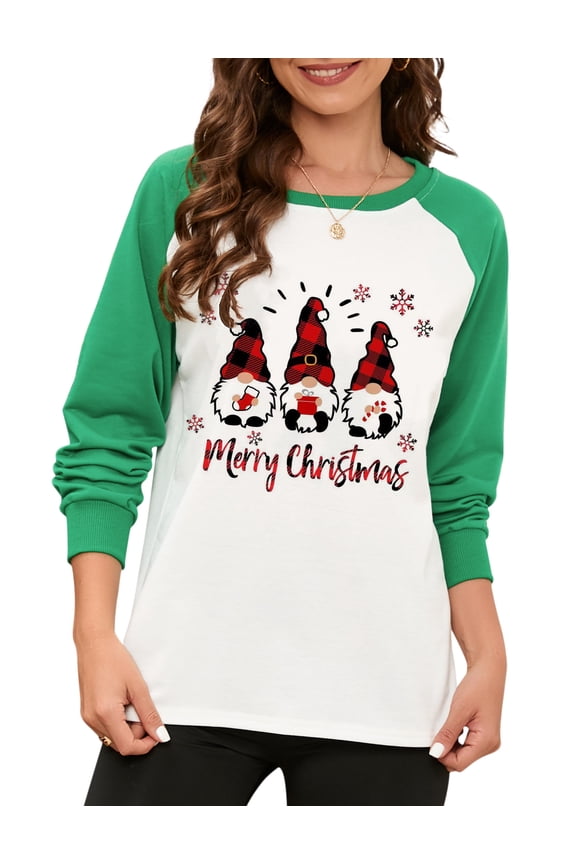 Merry Christmas Sweatshirts For Women Gnomes Funny Sweatshirt Cute Long Sleeve Xmas Holiday Tree Graphic Pullover Top, Green 2 - 2XL
