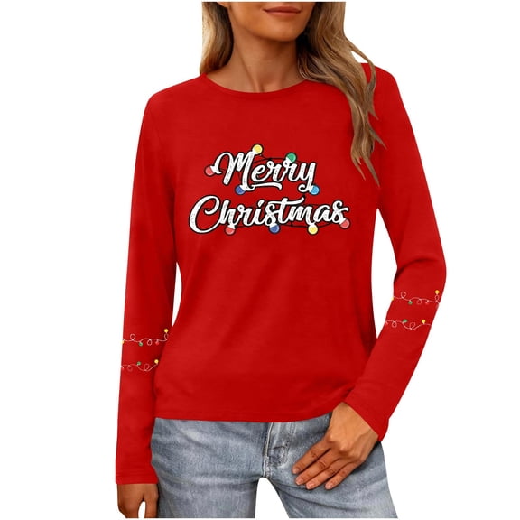 Merry Christmas Sweatshirts For Women Holiday Long Sleeve Shirts Letter Print Crewneck Pullover Oversized Tops