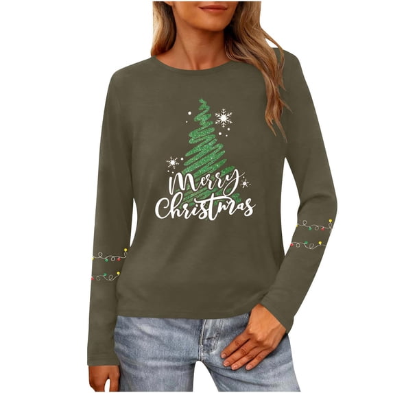 Merry Christmas Sweatshirts For Women Holiday Long Sleeve Shirts Letter Print Crewneck Pullover Oversized Tops