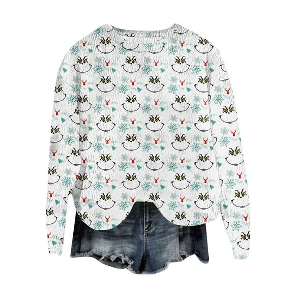 Merry Christmas Sweatshirts Ugly Christmas Sweater Printed Long Sleeve Graphic Holiday Pullover White XL