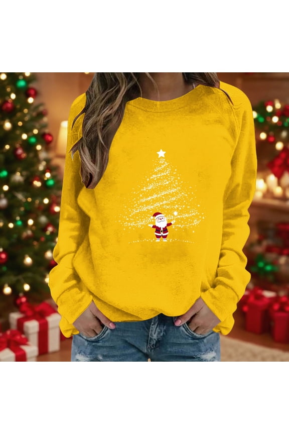Merry Christmas Sweatshirts Womens Crewneck Christmas Printed Shirts Loose Long Sleeve Blouses Casual Xmas Sweatshirt Holiday Party Pullover Sweater Tops