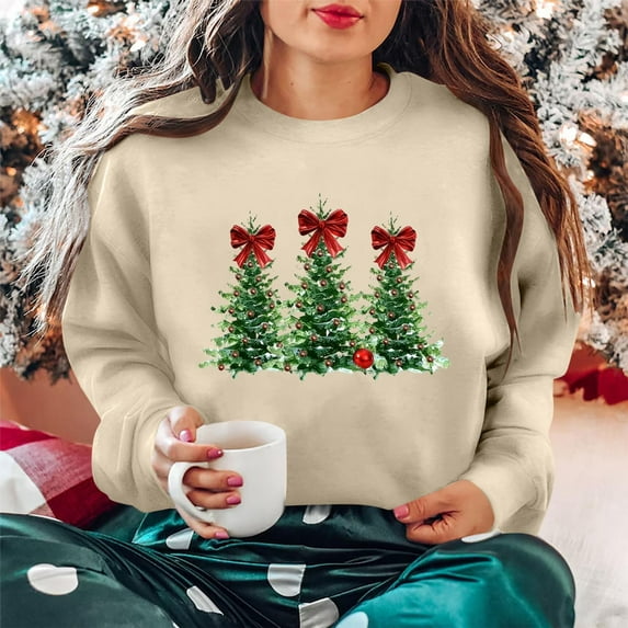 Merry Christmas Sweatshirts Womens Crewneck Christmas Printed Shirts Loose Long Sleeve Blouses Casual Xmas Sweatshirt Holiday Party Pullover Sweater Tops XL